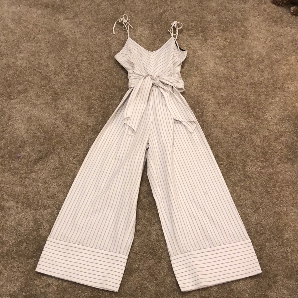SAYLOR White Linen Striped Jumpsuit